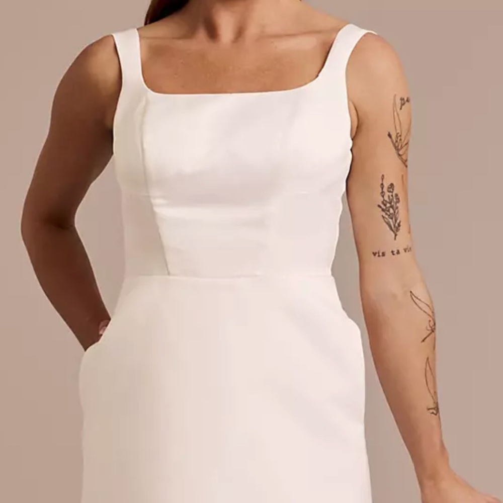 Satin Square Neck Mini Dress with Organza Bow Back